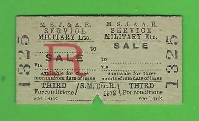 MSJ&AR Railway Ticket ~ 3rd Military Etc Service  Blank  Return - From Sale • $5.68