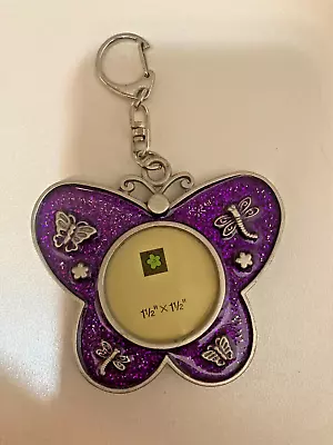 Vintage Old Purple Butterfly Photo Holder With Magnet Metal Keychain Keyring • $14.56