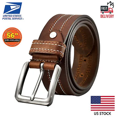 Mens Genuine FULL GRAIN Classic Leather Belt Belts Casual Jean Buckle Brown USA • $19.95