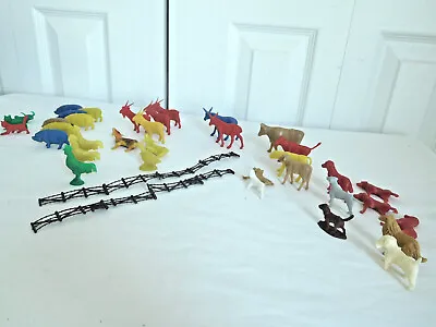 Lot Of 38 Vintage Marx Plastic FARM Animal Set + Fence Pcs Toy 1 -1.75  Tall  • $24.95