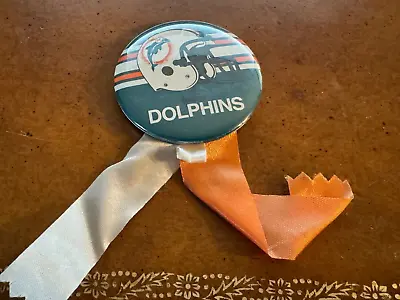 1980s Miami Dolphins Helmet Football Button Pin With Ribbons • $18.70