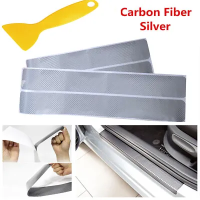4x Silver 3D Car Carbon Fiber Stickers Door Pedal Sill Protect  Anti-Scuff Cover • $3.59