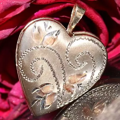 14k Multi Tone Gold Pendant 1.0  Heart Locket Charm Vintage Handmade 3.85g N2998 • $885