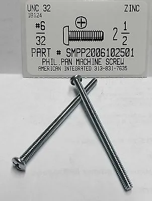 #6-32x2-1/2 Pan Head Phillips Machine Screws Steel Zinc Plated (50) • $11.25