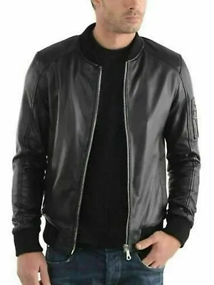 Men's Bomber Genuine Leather Jacket Lambskin Flight Military Jacket 191 • $112.90