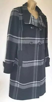 Ladies Jaeger Coat 16 Black Grey Check Wool & Cashmere Cont. Vgc! Winter Smart • £44.99