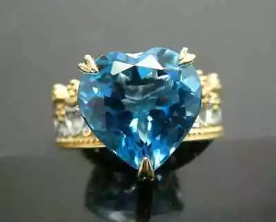 2Ct Heart Cut Lab-Created Blue Topaz Wedding Band Ring 14K Two Tone Gold Plated • $129.99