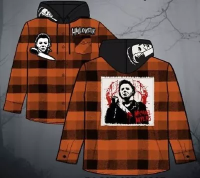 Michael Myers Orange & Black Checkerboard Hooded Flannel Hoodie M L XL 2X • $88.88