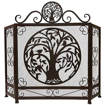 Decorative Tree Of Life Metal 3 Panel Fireplace Screen Freestanding Vintage Mesh • $129.99