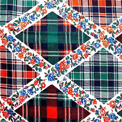 Vintage Cotton Fabric Floral Gingham Plaid Red Blue Green BTHY Quilting Clothing • $6.28