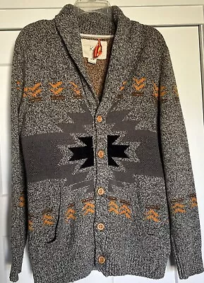 Koto Men’s Cardigan Sweater Sz M V-Neck Long Sleeve Button Up Geo Tribal Tones • $24.94