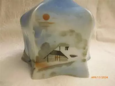 Retro Preloved Bone China Hexagon Lampshade Hand Painted Winter Scene Blue • $45