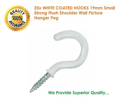 25x WHITE COATED HOOKS 19mm Small Strong Flush Shoulder Wall Picture Hanger Peg • £4.15