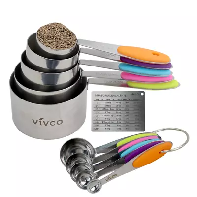 Measuring Cups & Spoon Set 13 Pieces Magnetic Measurment Chart By Vivco • £13.99