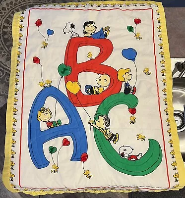 1965 Vintage Peanuts Baby Blanket ABC Snoopy Charlie Brown Woodstock 41  X 31  • $19.99