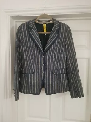 Noa Noa Wool Blend Nautical Blue Striped ' Blackbird Wool' Blazer Size L 10/12 • £25