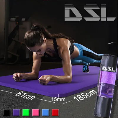 61x 185cm Yoga Mat 15mm Thick Gym Exercise Fitness Pilates Workout Mat Non Slip • £13.99