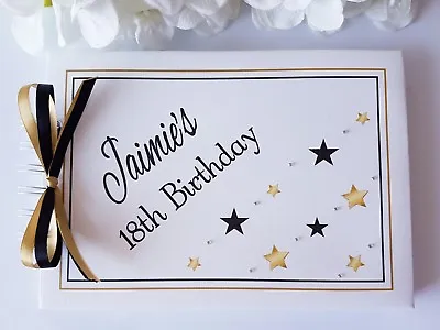 Personalised Gold And Black Stars - Any Age Birthday Guest Book/photo Scrapbook • £16.99