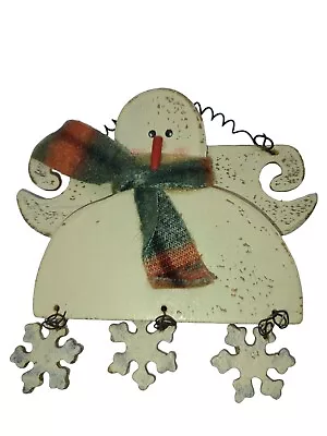 Vintage Wooden Christmas Snowmen And Scarf Holiday Ornament Dangle Snowflakes 4  • $8.50