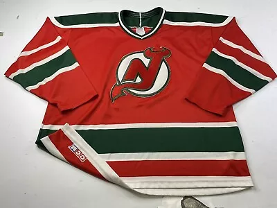 Vintage New Jersey Devils CCM Maska Air Knit Hockey Jersey NHL Red Green Mens XL • $149.99