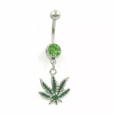 $7.50 • Buy Pot Leaf Cz Weed Marijuana Dangle Belly Button Navel Ring Body Piercing Jewelry