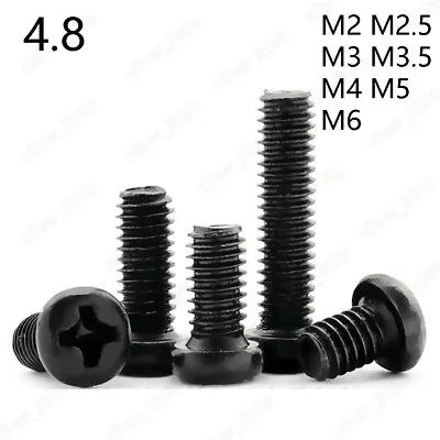 M2 M2.5 M3 M3.5 M4 M5 M6 Black Carbon Steel Phillips Round Pan Head Screws Bolts • $16.11