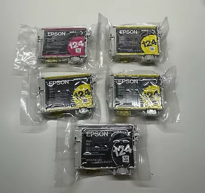 Lot Of 5 Epson 124 Ink Cartridges 1 Black 3 Yellow & 1 Magenta Sealed No Box • $20