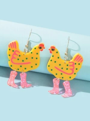 Adorable Chicken Earrings Funky Hen Dangling Drop Jewellery Novelty Quirky Gift • $1.99