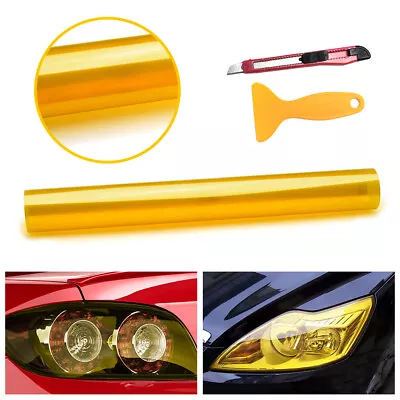 12 X72  Tint Gloss Headlight Taillight Foglight Film Vinyl Sticker Golden Yellow • $10.99