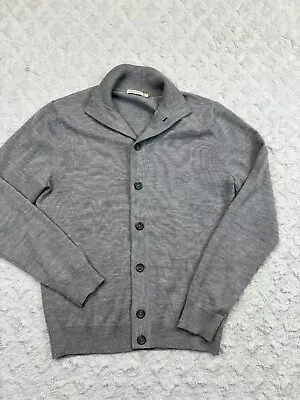 SUITSUPPLY Cardigan Sweater Solid Gray Merino Wool Woven Mens Large Button Front • $37.70