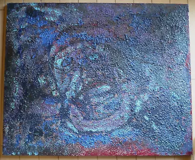 MYSTERY ABSTRACT EXPRESSIONIST FIGURAL Purple Blue Black MODERN ART SIGNED OIL • $1995