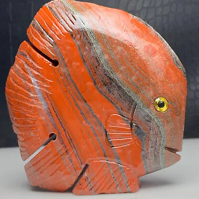 Natural Crystal Mineral Specimen.Red Jasper. Hand-carved Fish.Sculpture.Gift.QM • $8