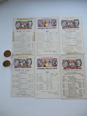 $19.95 • Buy Six Circus Route Cards: Original 1920's-1930's Buffalo Bill, Tom Mix & More