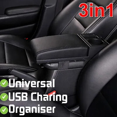 Car Armrest Lid Cover Center Console Storage USB Cup Holder Organizer Universal • $23.36