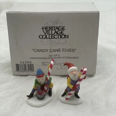 $19.95 • Buy Dept 56  CANDY CANE ELVES  Set Of 2 #56390 Heritage Village Collection