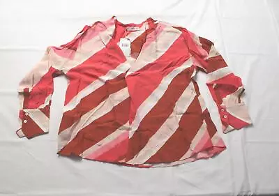 Mango Women's Oversized Stripe Printed V-Neck Blouse LC7 Pink Size US:8 UK:12 • $18.99