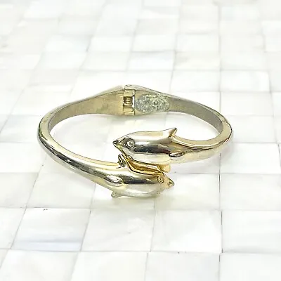 Dolphins Clamper Hinged Metal Bracelet Has Wear The Vintage Strand Lot #6158 • $3.74