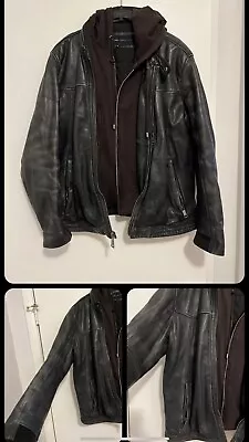 Andrew Marc Hoodie Lined 100% Leather Bomber Jacket - MEDIUM - NEW ZIPPER !! • $43.25