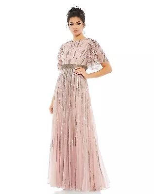 MAC DUGGAL 93582 Embellished Full Length Layered Sleeve Vintage Rose Gown 16 NWT • $269.10