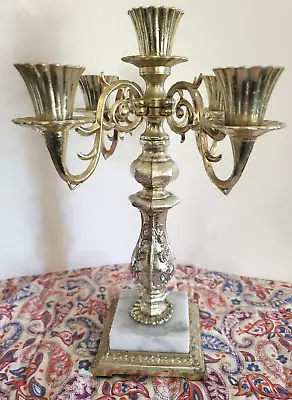 Vintage Dilly Candelabra 5 Arm 12  Candle Holder Marble Base MCM USA Italy • $39.54