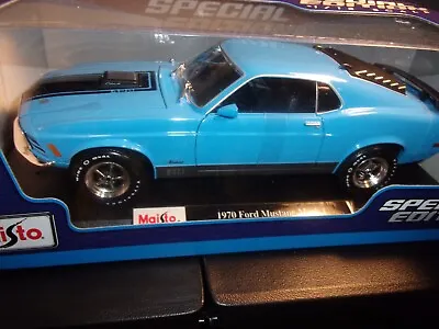 1970 Mustang Mach 1 Never Removed From Box 1/18 Blue Black Trim Maisto Brand New • $24.99