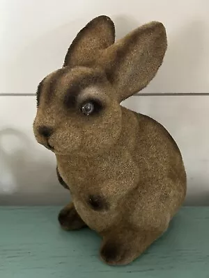 Vintage Flocked Plastic Piggy Bank Easter Bunny Rabbit McCrory 8 Inch W Stopper • $14.99