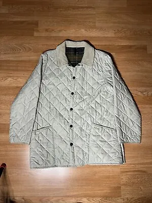 Barbour Vintage Quilted Eskdale Classic Jacket Gray W/ Plaid Lining Large • $52.95