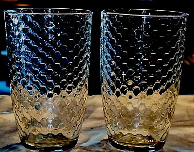 VINTAGE CIRCLEWARE HONEYCOMB/CHICKEN WIRE Clear Glass Tumblers Set Of 2 • $25