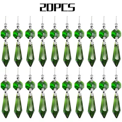 $13.85 • Buy Green Chandelier Icicle Crystal Prisms Glass Bead Lamp Decoration Pendant 20Pcs