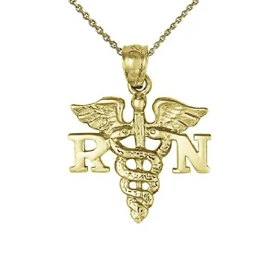 Sterling Silver Yellow Gold Plated Necklace W/ RN Registered Nurse Pendant Charm • $14.99