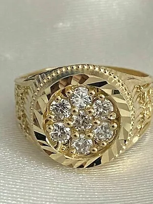 10K YELLOW GOLD Over 2Ct Real Moissanite MEN'S Engagement CLUSTER RING • $101.24
