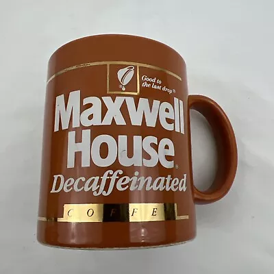 VINTAGE 1980'S MAXWELL HOUSE COFFEE MUG METALLIC GOLD ACCENTS Orange Autumn • $7.50