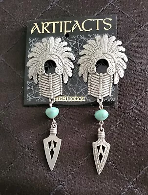 JJ Jonette Earrings Native Headdress Indian Vintage Turquoise • $25