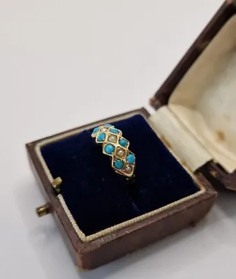 £349.99 • Buy Beautiful Antique Victorian Georgian Gold Turquoise Seed Pearl Ring L 5 3/4